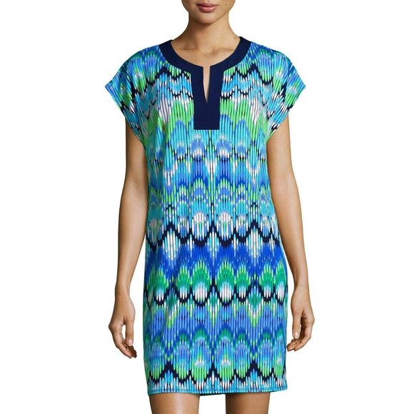 Laundry by Shelli Segal Stretchy Shift Dress XS MCM Ikat Retro 60s Summer Resort